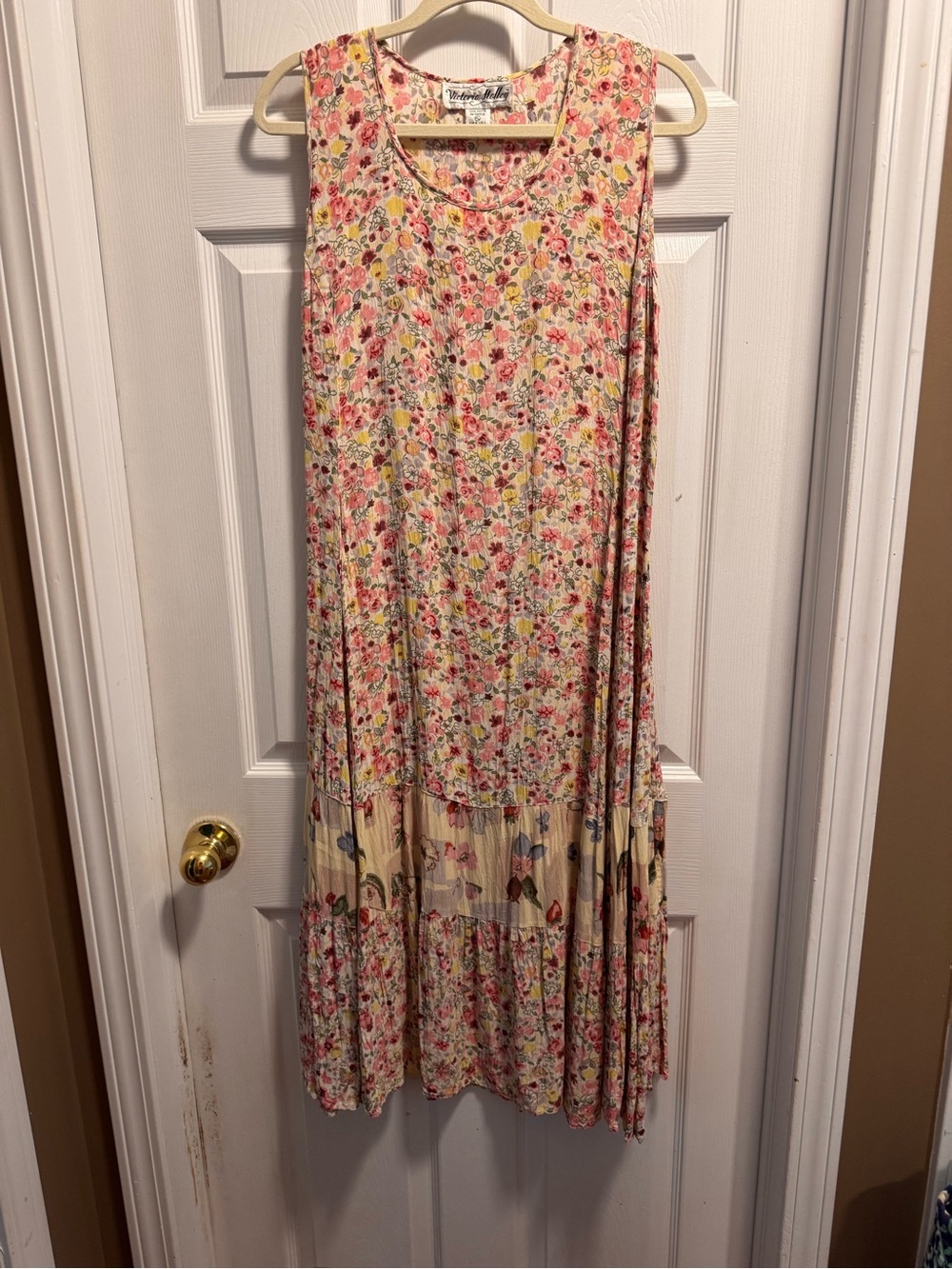 Vintage Victoria Holley Floral Maxi Dress 100% Rayon Cottagecore Boho Tiered